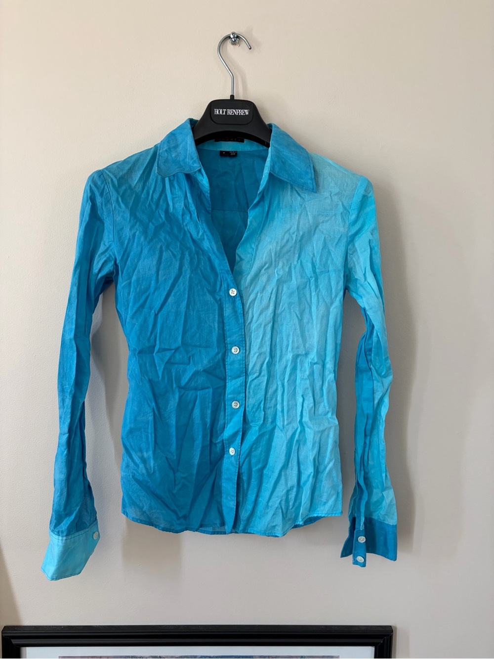 Theory - Woman Ombre Blue Button-Up Shirt - Lightweight Cotton Blend